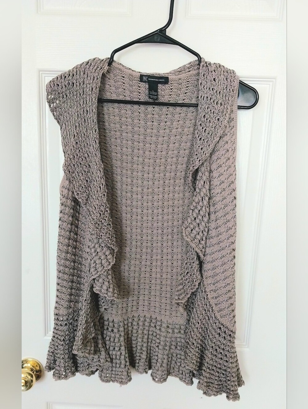 INC International Concepts Taupe Open-Front Ruffle Knit Cardigan Coquette Girl